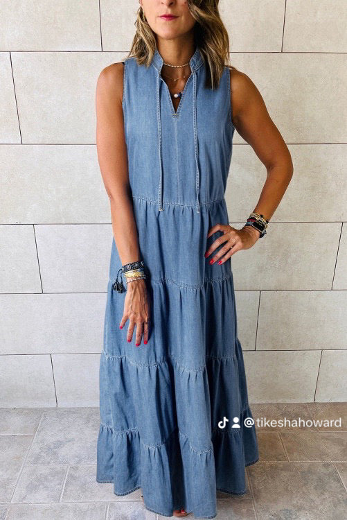 Blue Sleeveless Maxi Dress